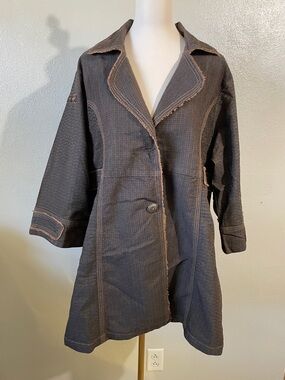 Flashback Brown Textured Button Front Jacket Contrast Stitch Patch Pockets Woven